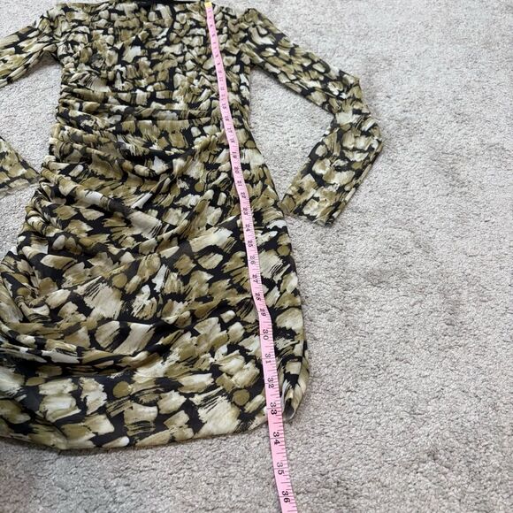 ZARA Green and Black Printed Tulle Ruched Bodycon Dress Size S - Picture 13 of 14